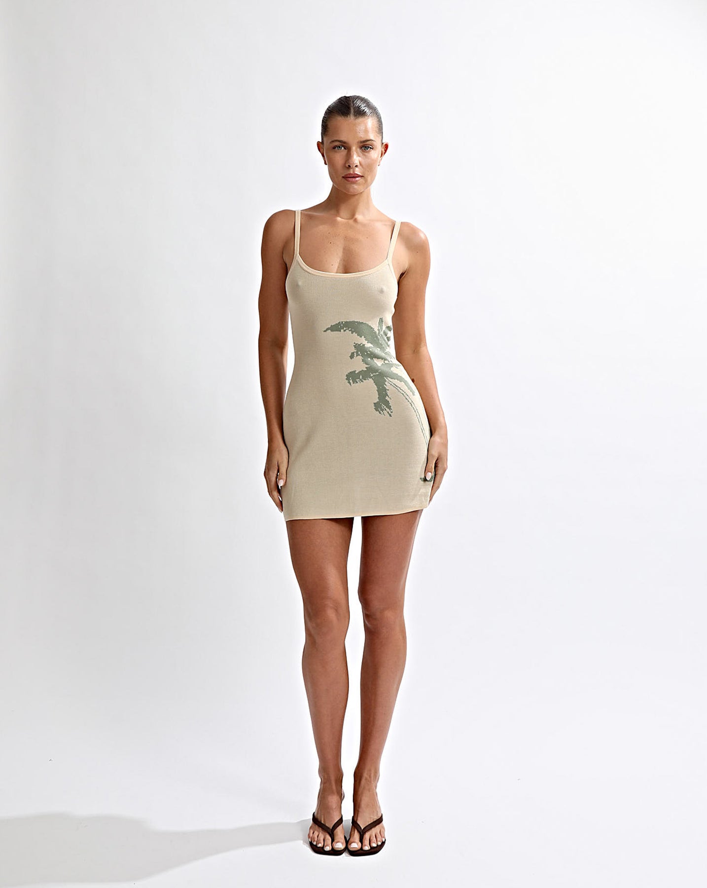 Cali Knit Mini Dress Sand One Mile The Label Cali Knit Mini Dress Sand One Mile The Label