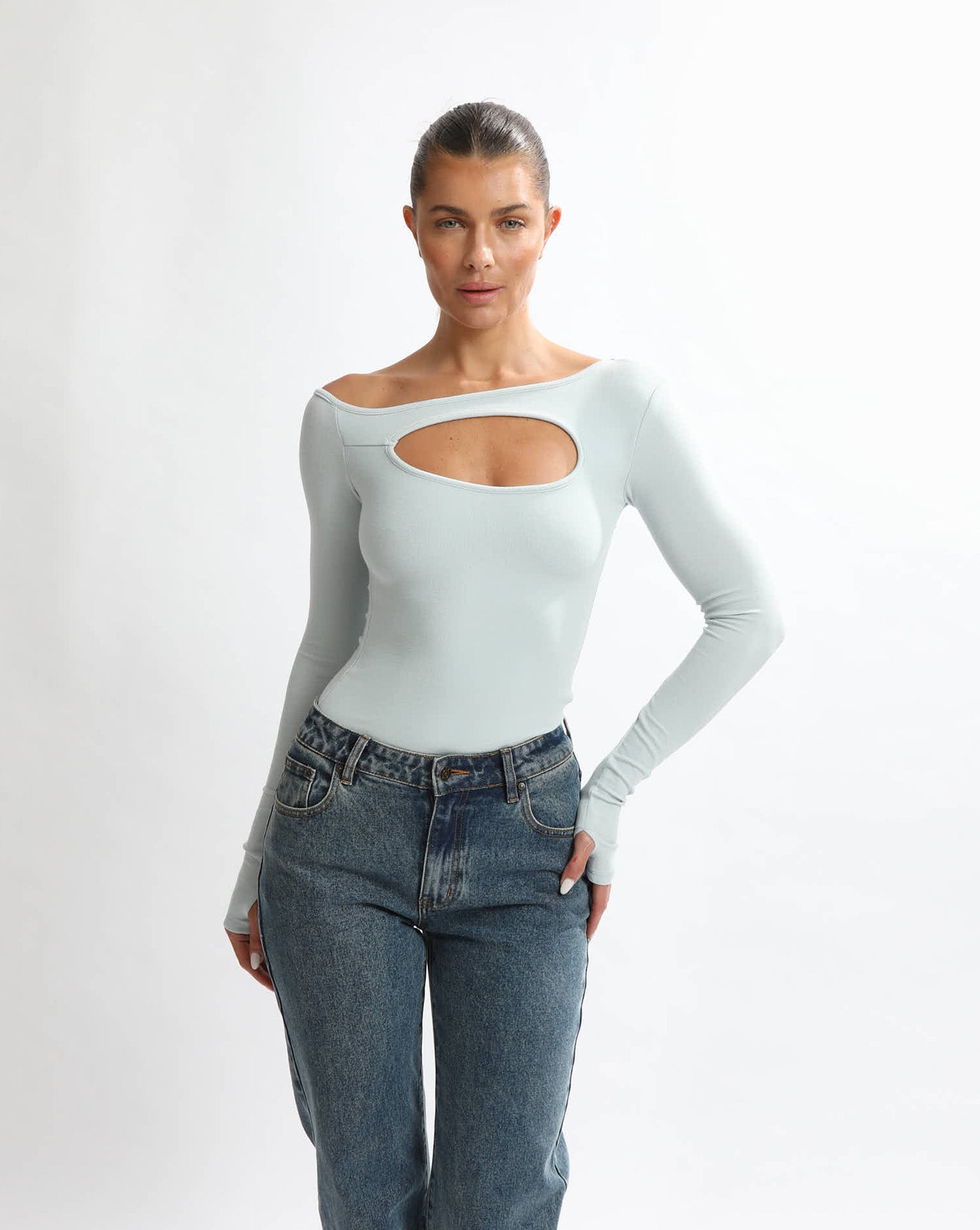 Amelia Asym Long Sleeve Top Ice