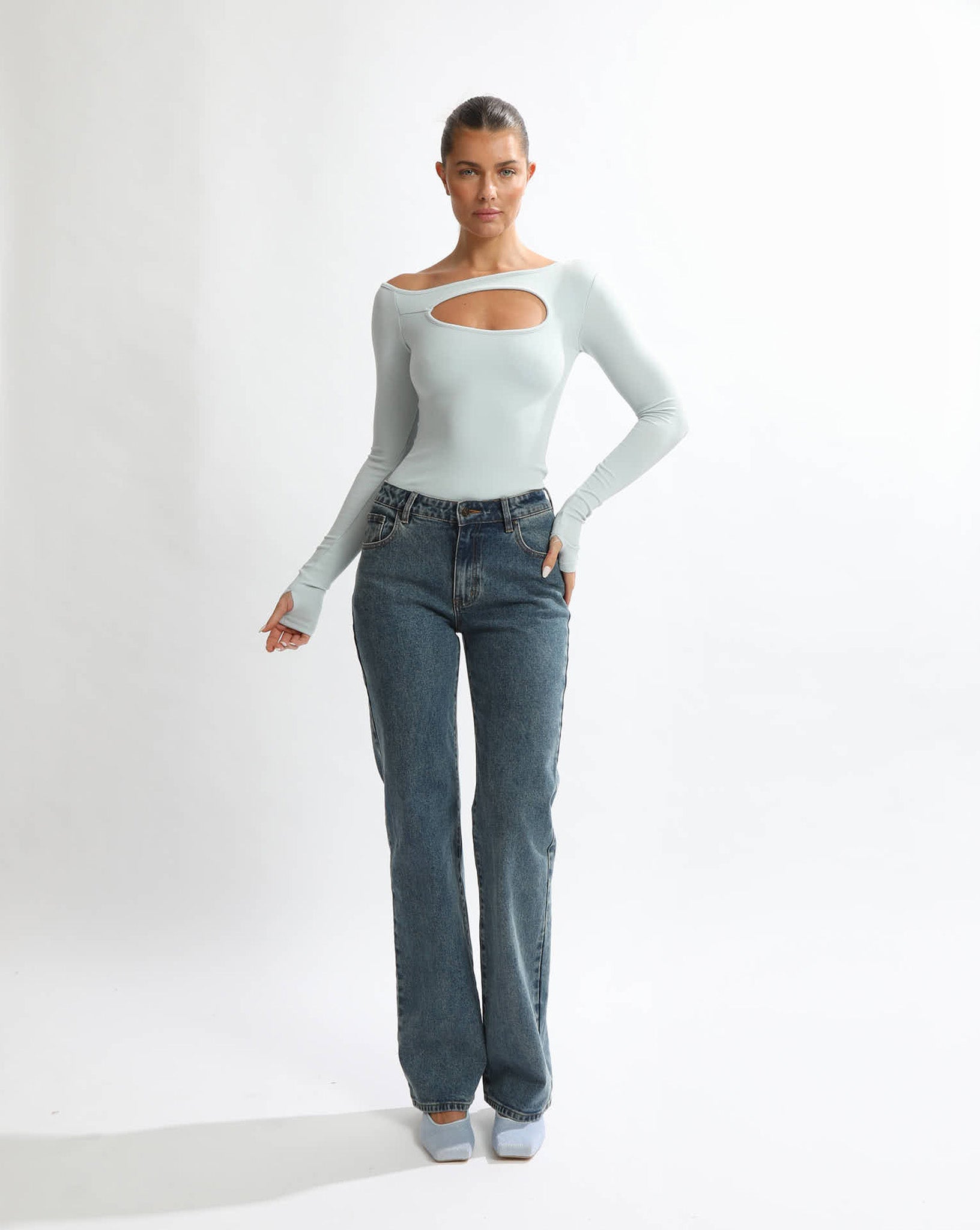 Amelia Asym Long Sleeve Top Ice