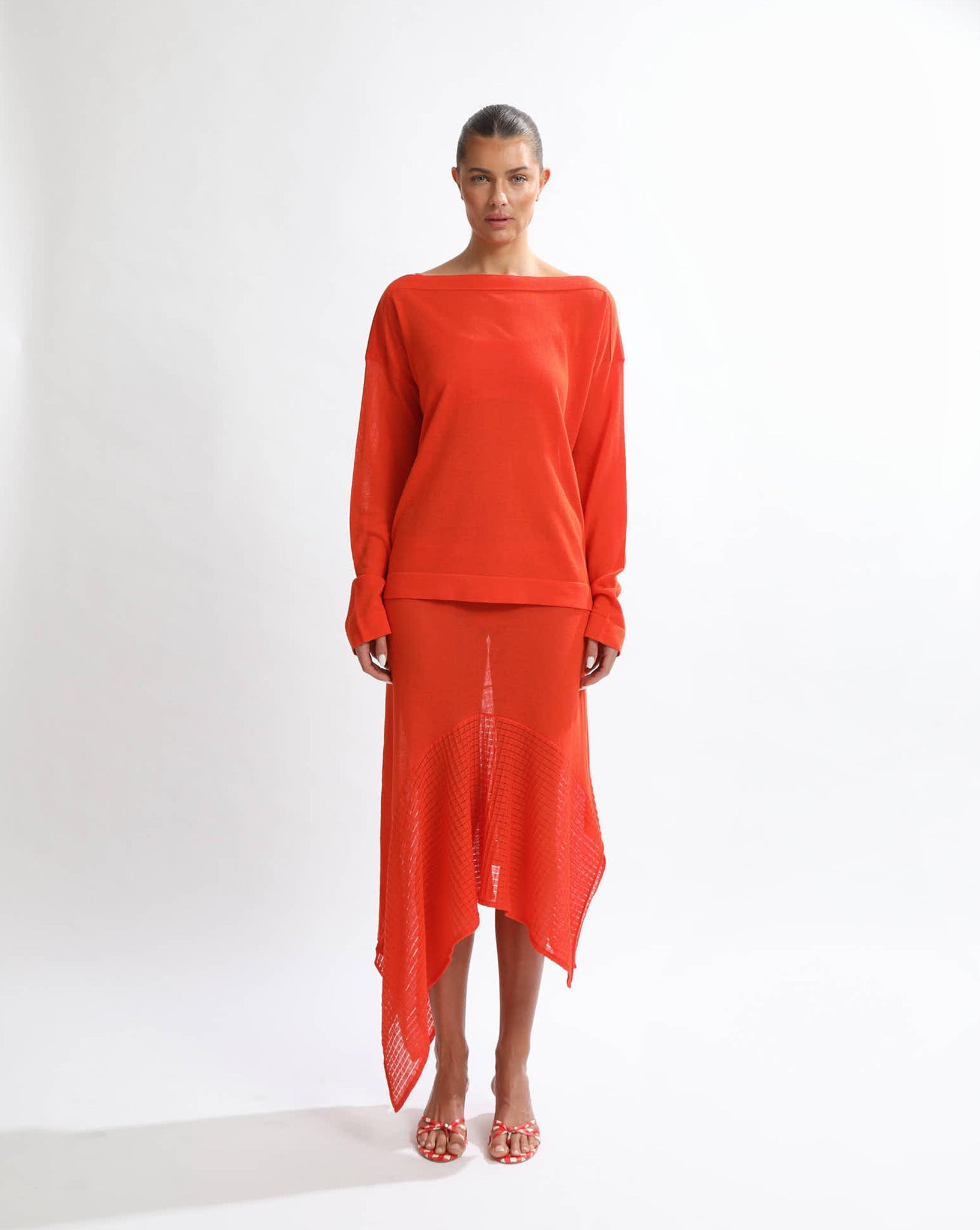 Milla Knit Midi Skirt Blood Orange