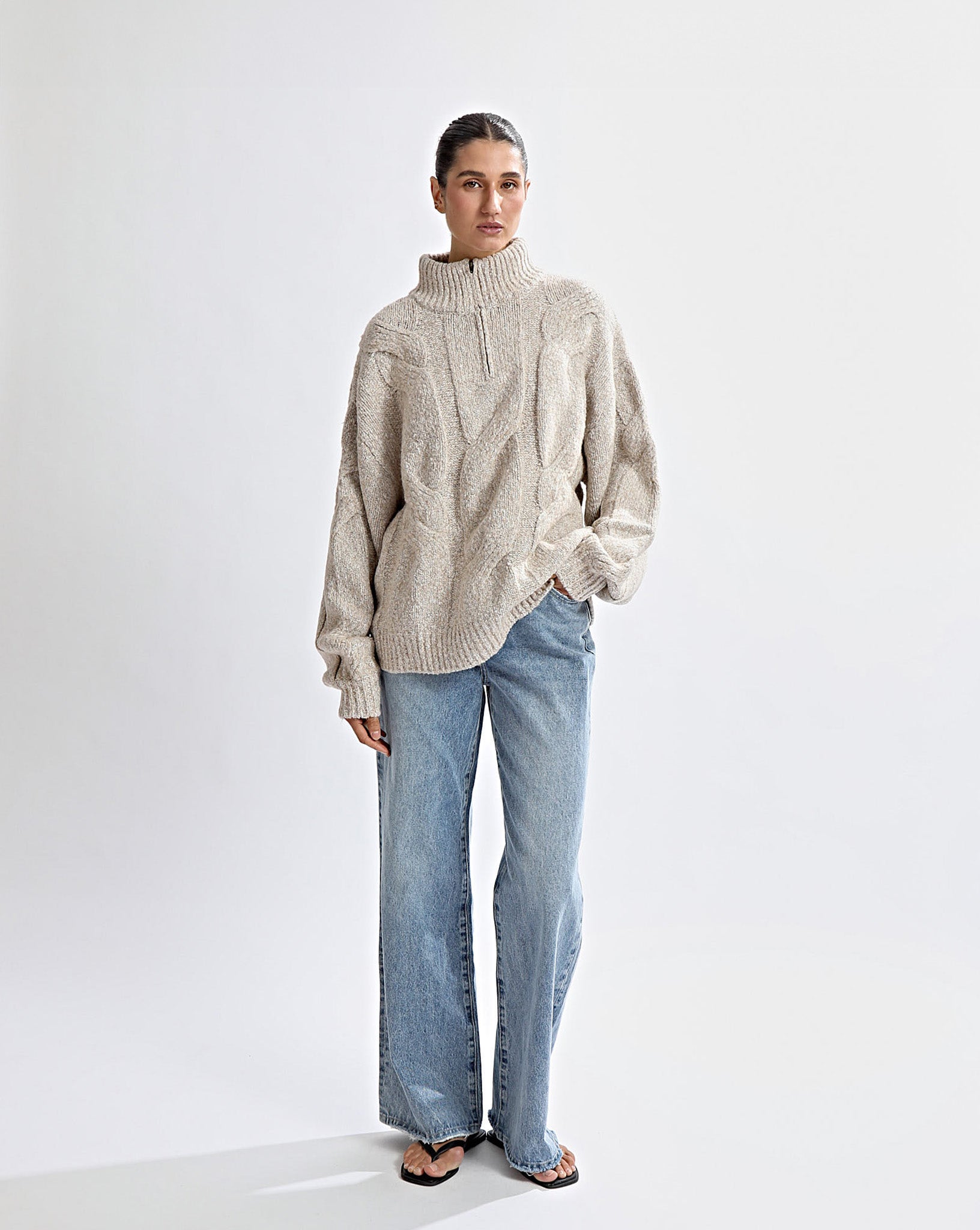 Bimmi Knit Zip Jumper Beige