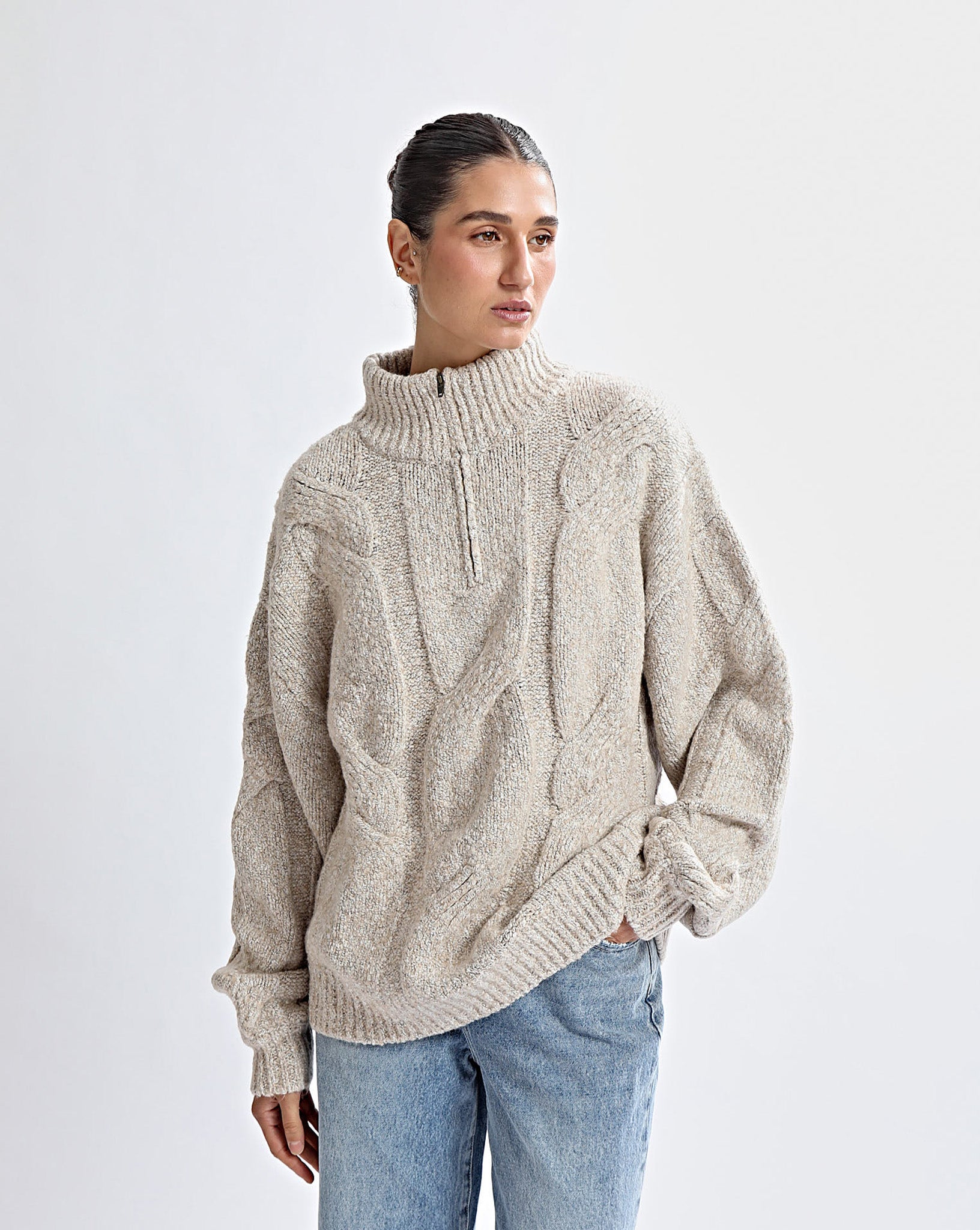 Bimmi Knit Zip Jumper Beige