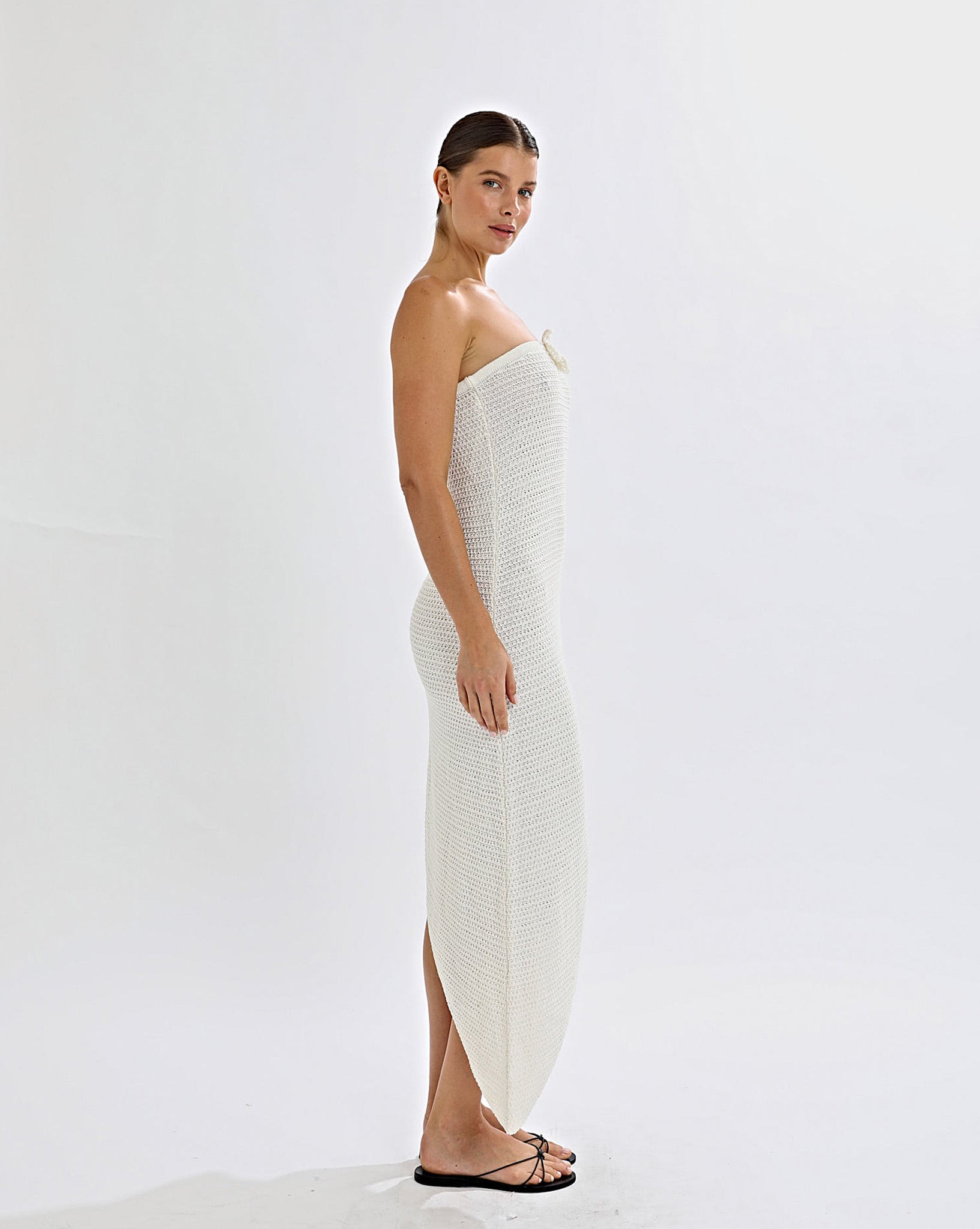 Eloise Knit Flower Dress Off White