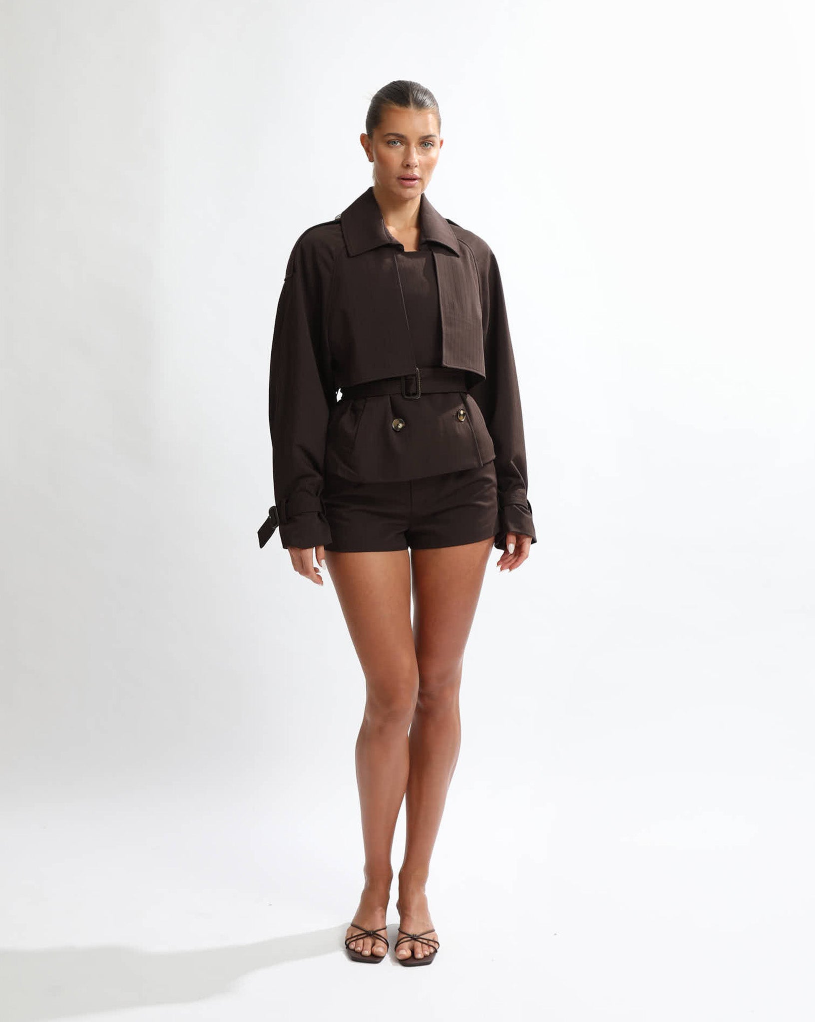 Emmy Cropped Trench Brown Stripe