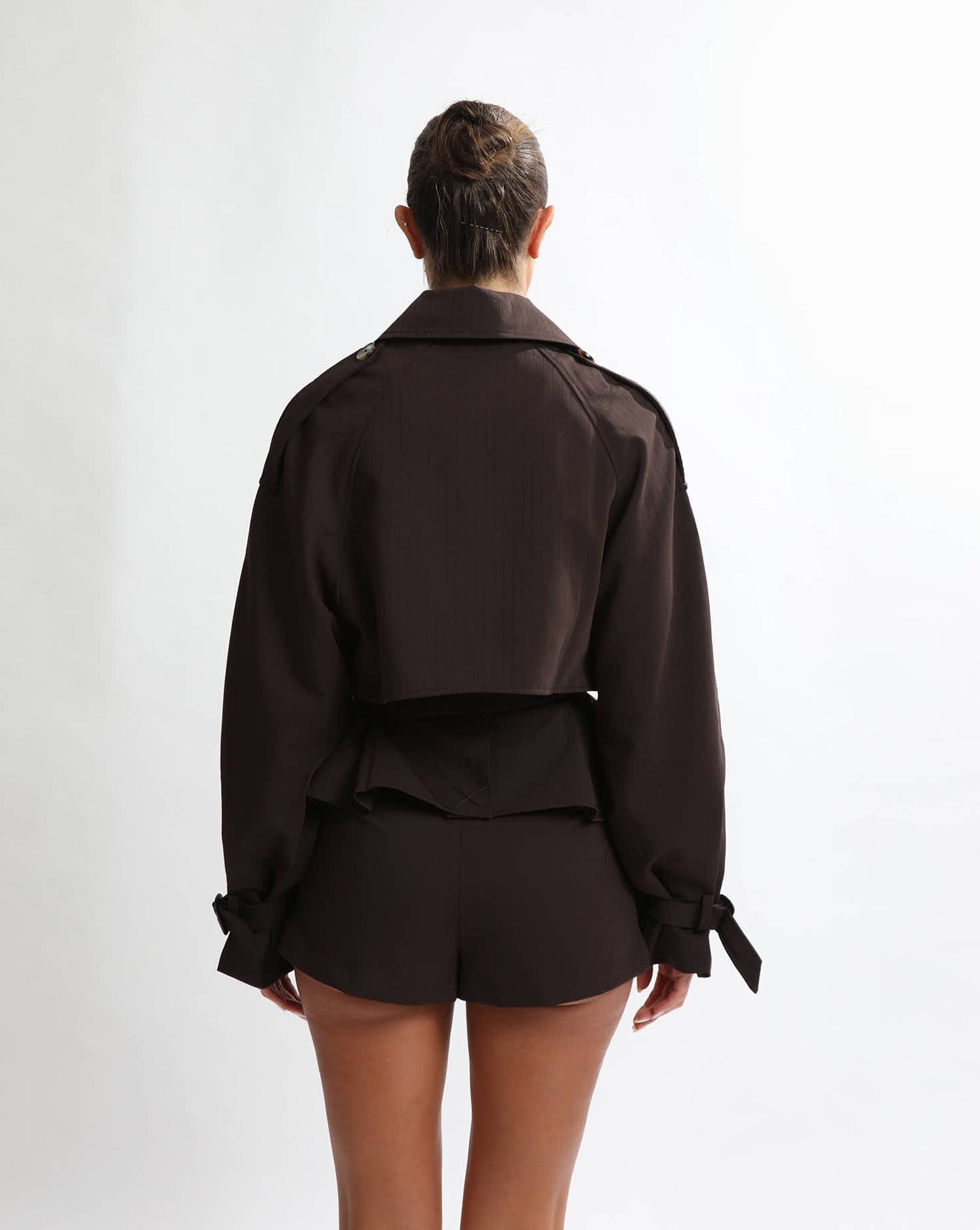 Emmy Cropped Trench Brown Stripe