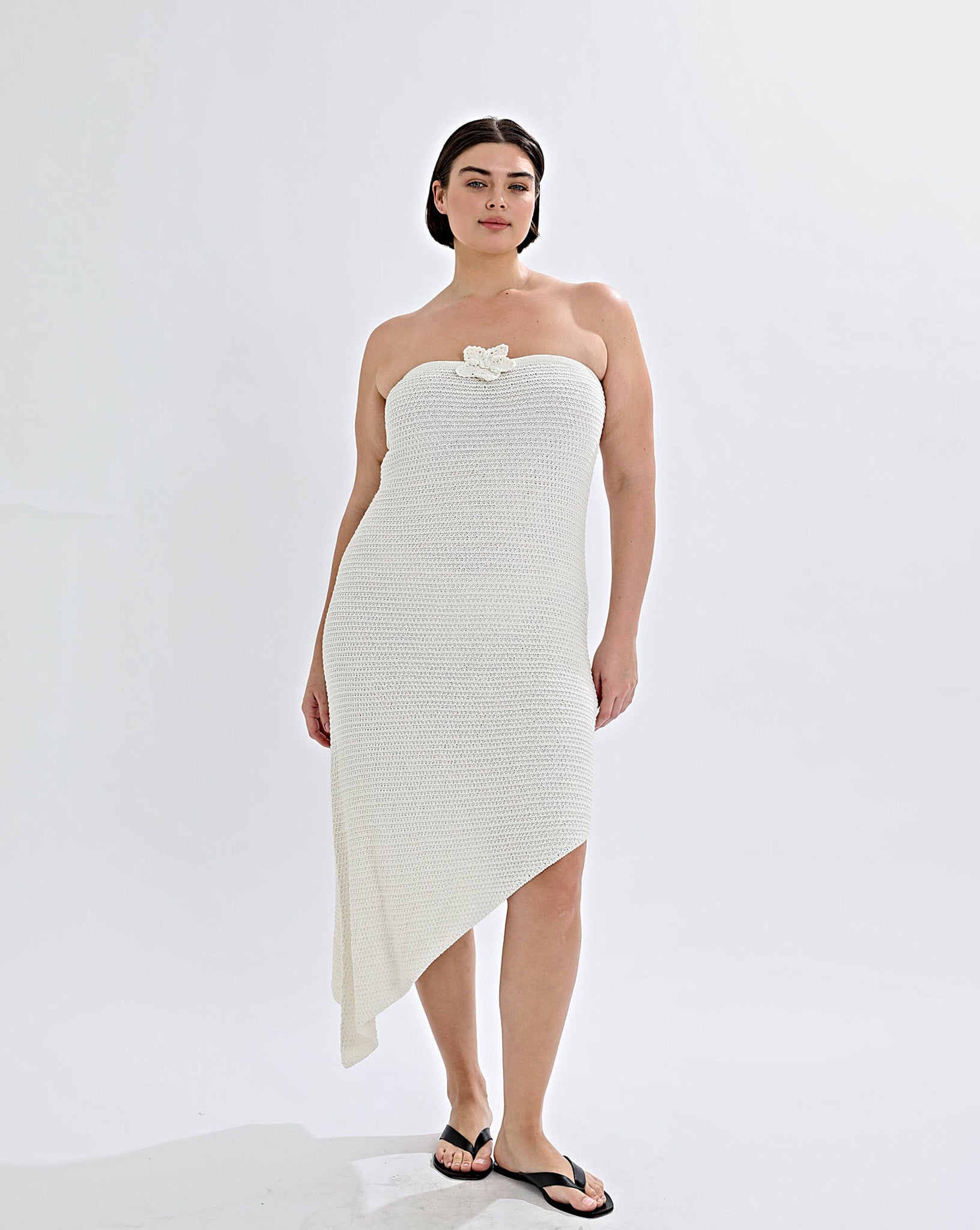 Eloise Knit Flower Dress Off White