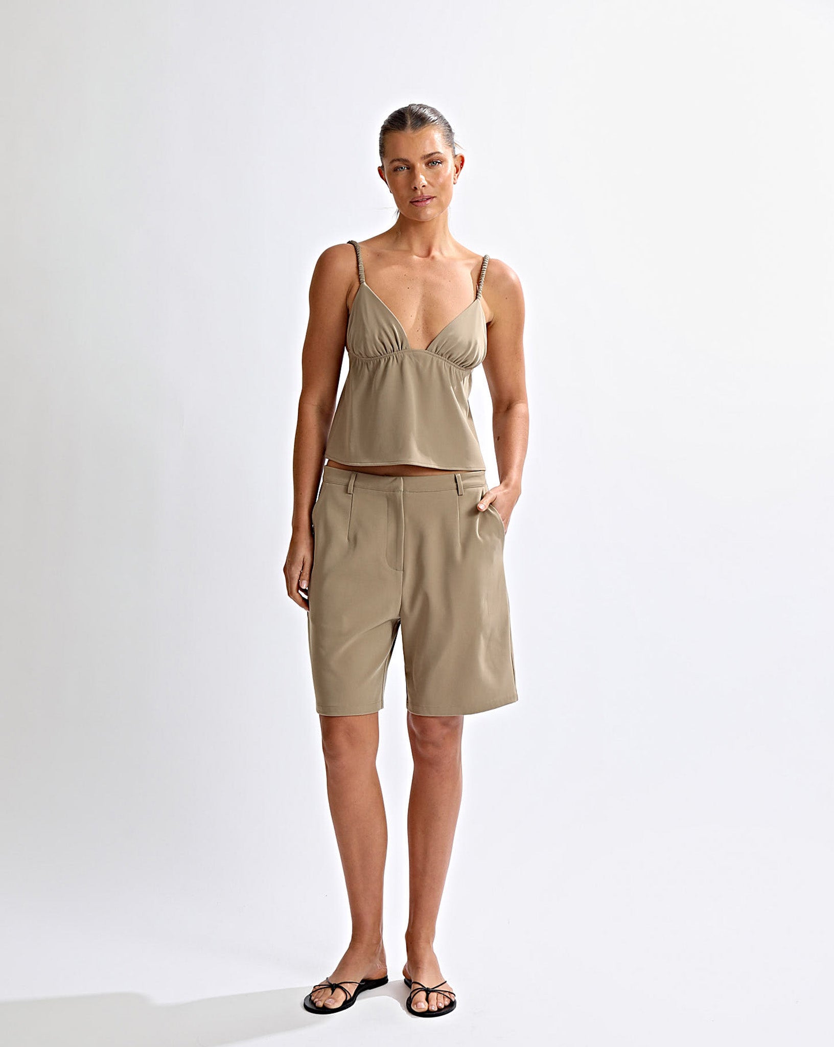 Jacquie Mid Length Shorts Taupe