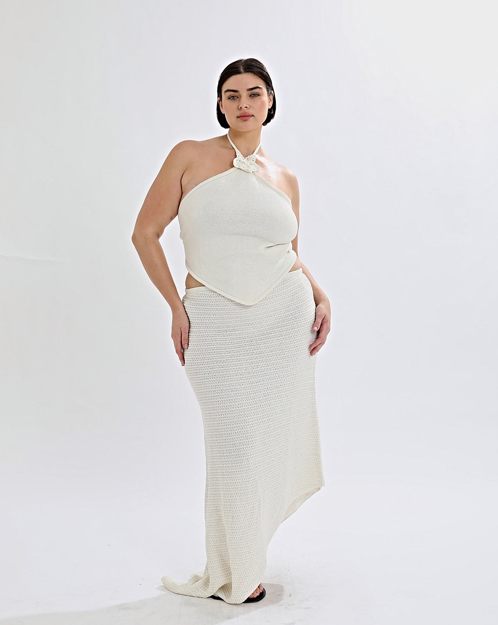 Eloise Knit Flower Dress Off White