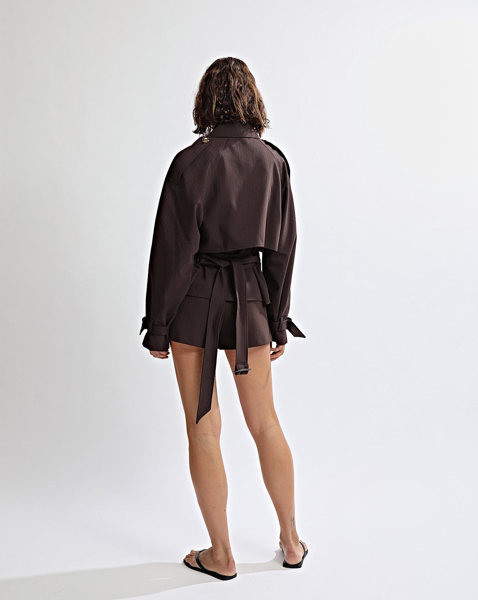 Emmy Cropped Trench Brown Stripe