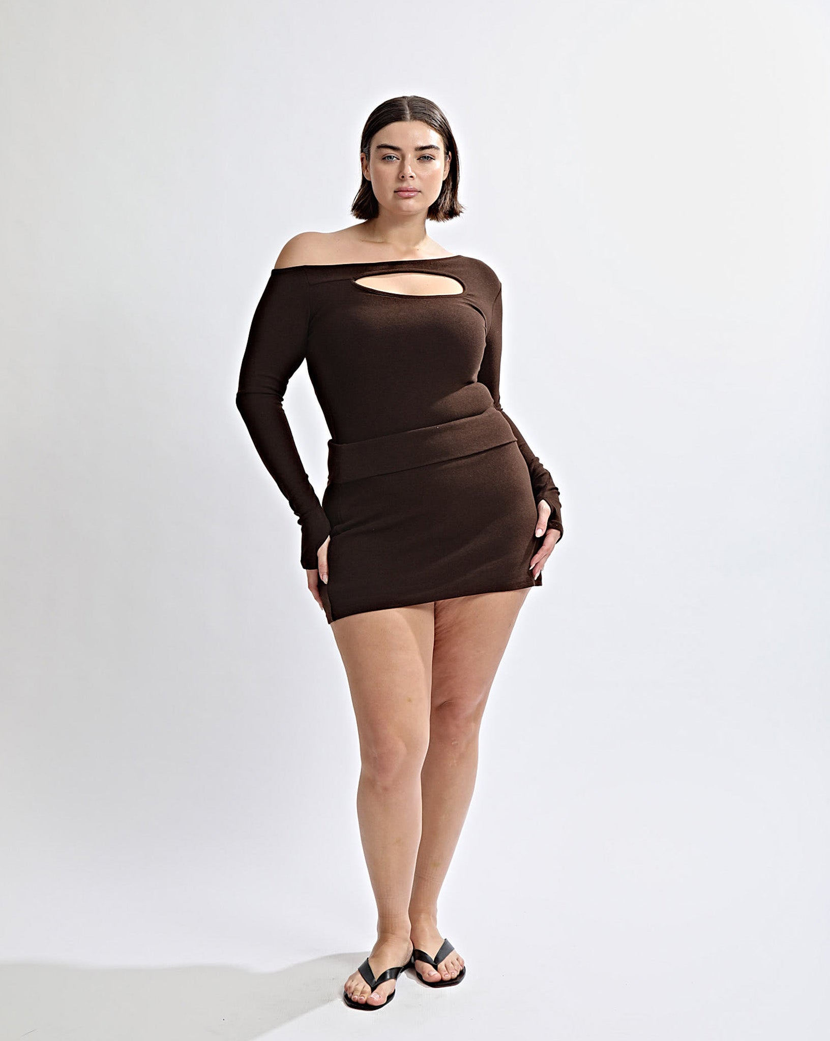 Amelia Asym Long Sleeve Top Brown