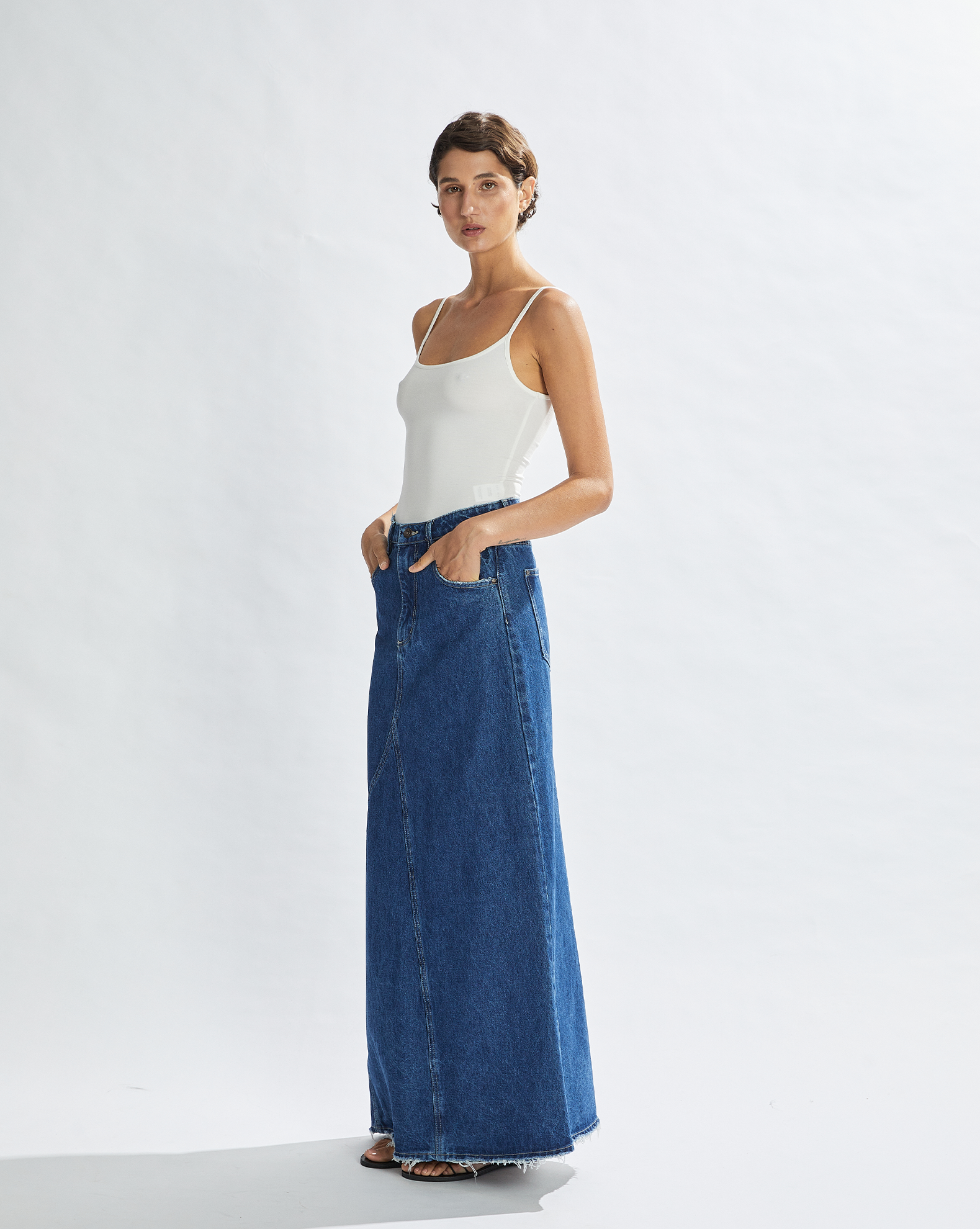 ワンピースその他   Here is the powder blue maxi denim skirt Coolest Vibe High Slit Denim Maxi Skirt | Windsor