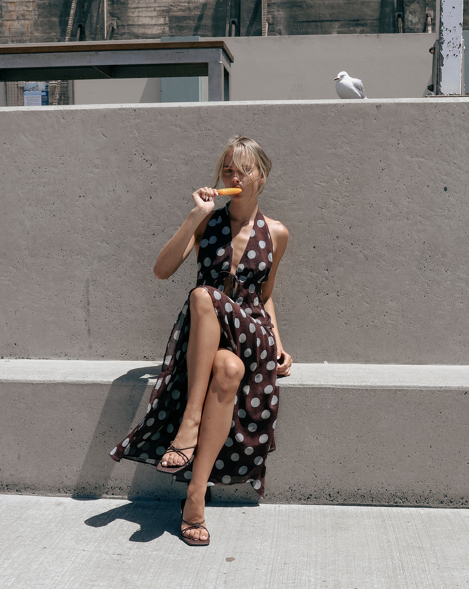 Suri Halter Top Brown/Blue Polka