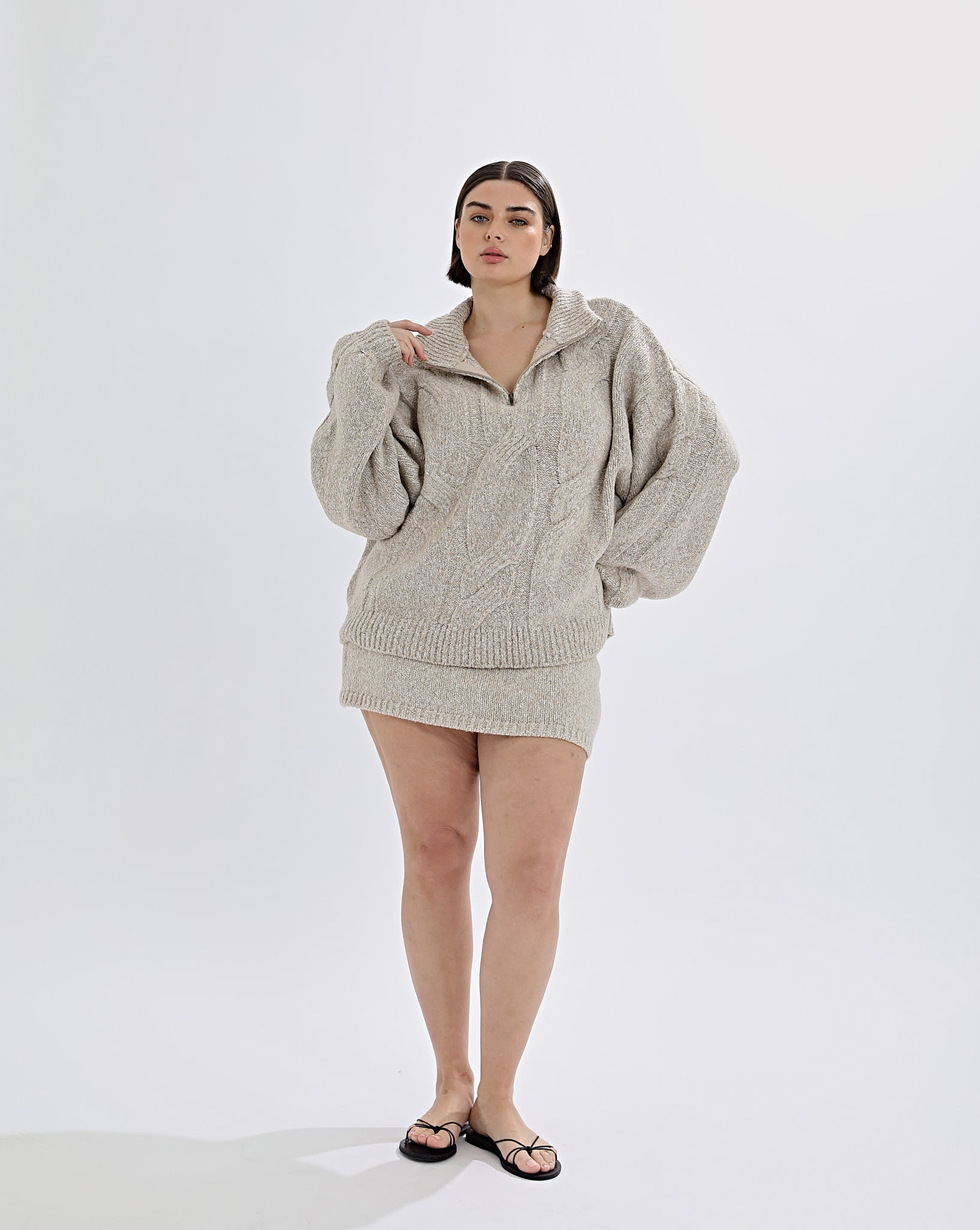 Bimmi Knit Zip Jumper Beige