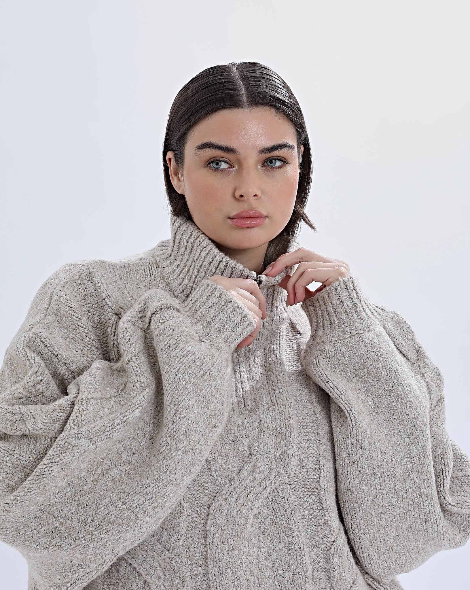 Bimmi Knit Zip Jumper Beige