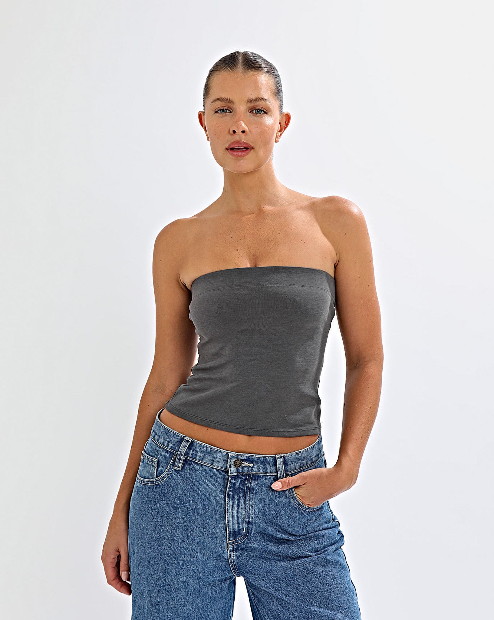 Bella Strapless Top Slate