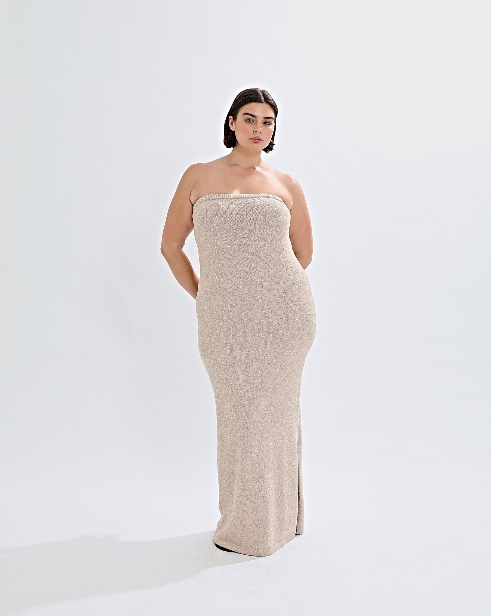 Juno Knit Strapless Dress Sand