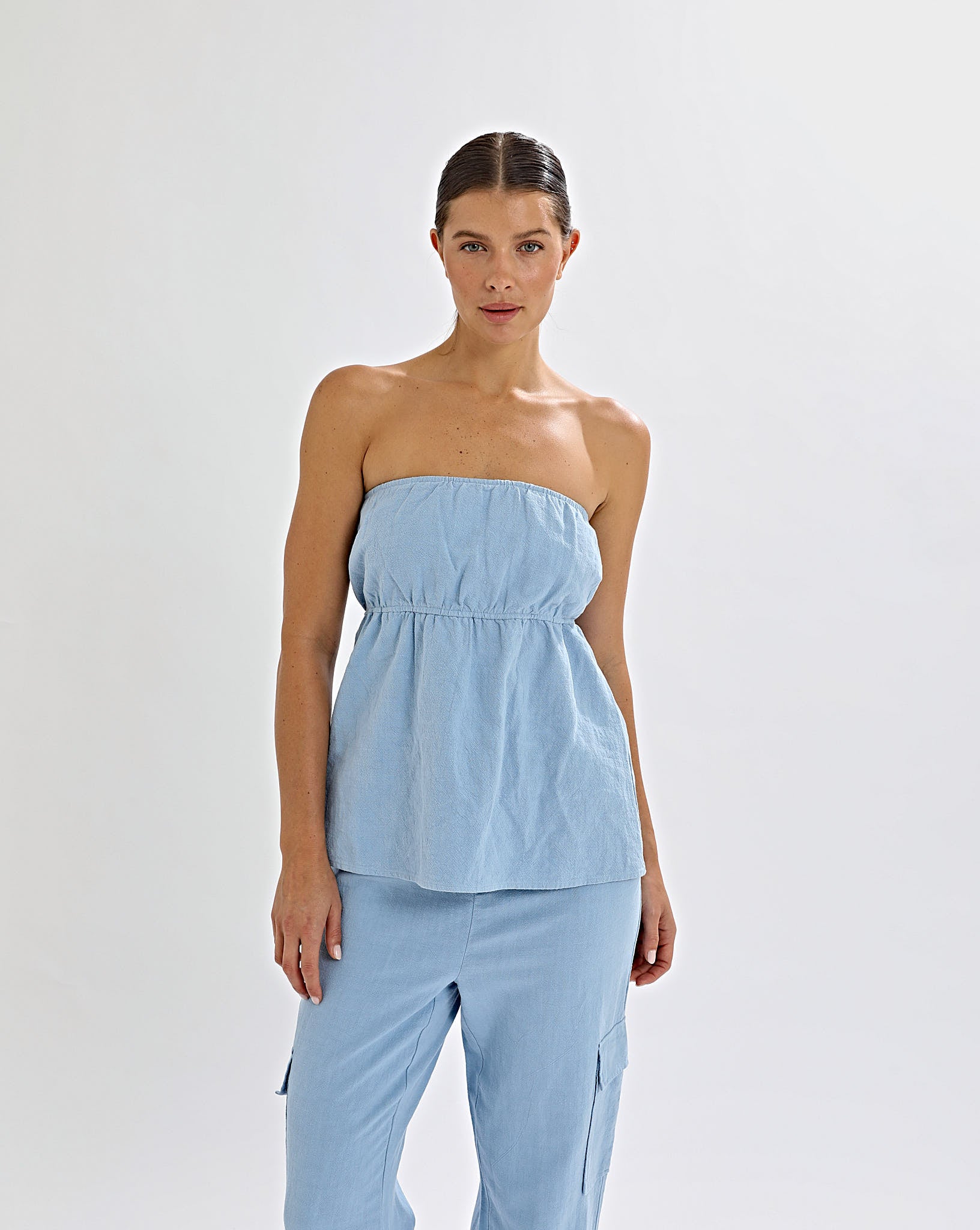 Evie Strapless Top Blue