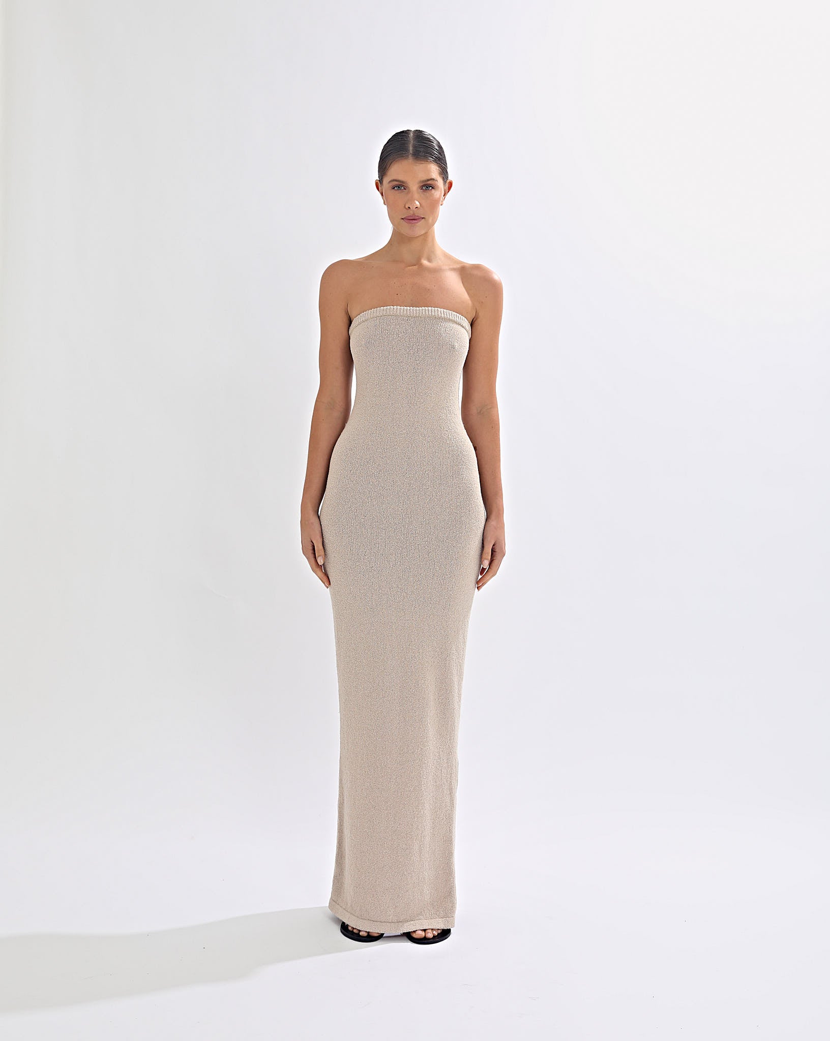 Juno Knit Strapless Dress Sand