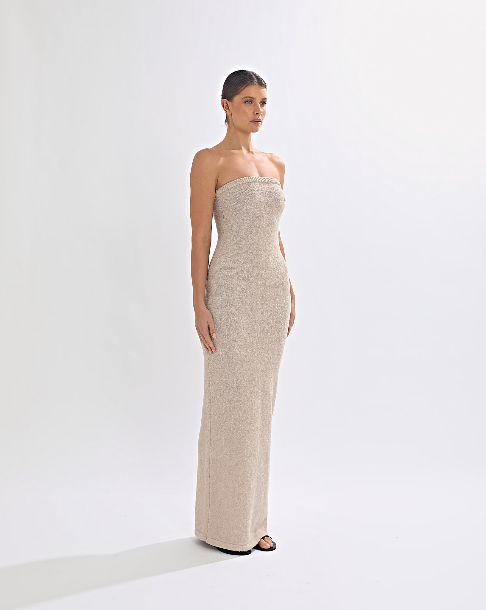 Juno Knit Strapless Dress Sand