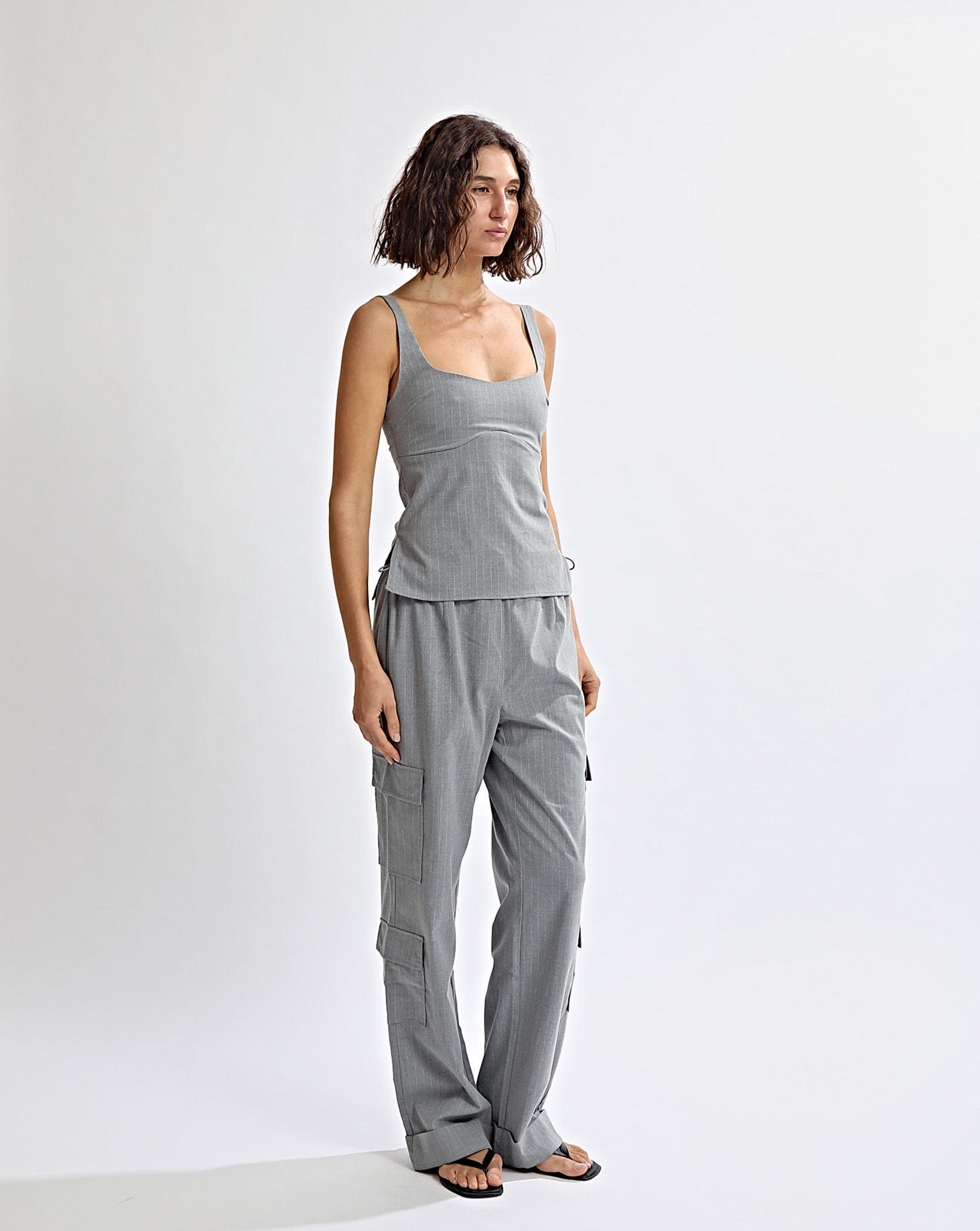 Celine Trousers Grey Stripe Cropped