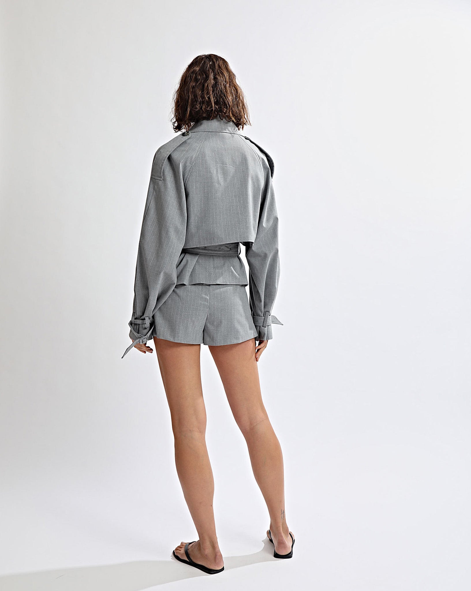 Luca Cropped Trench Grey Stripe