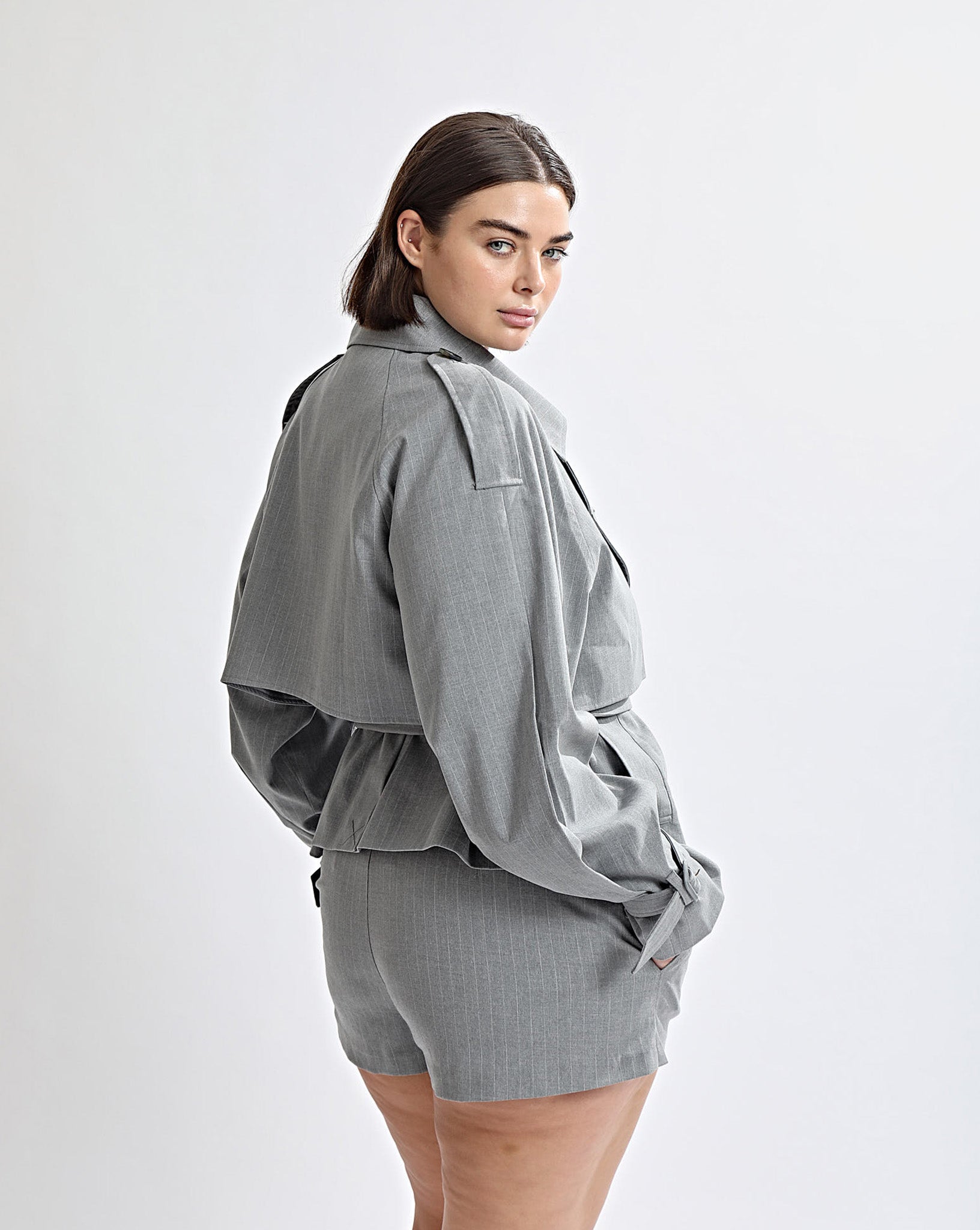 Luca Cropped Trench Grey Stripe