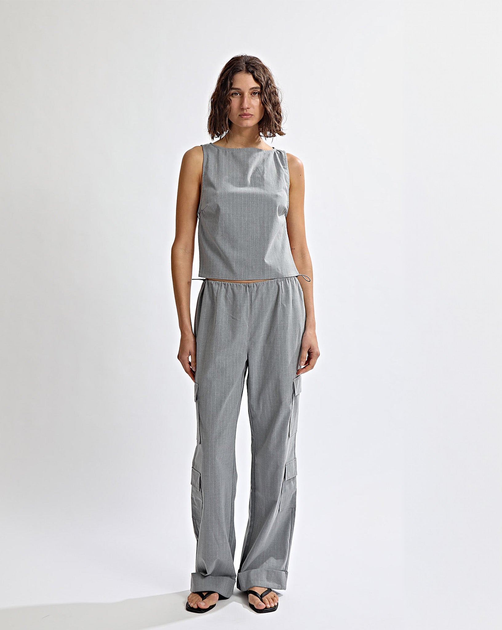 Celine Trousers Grey Stripe Cropped
