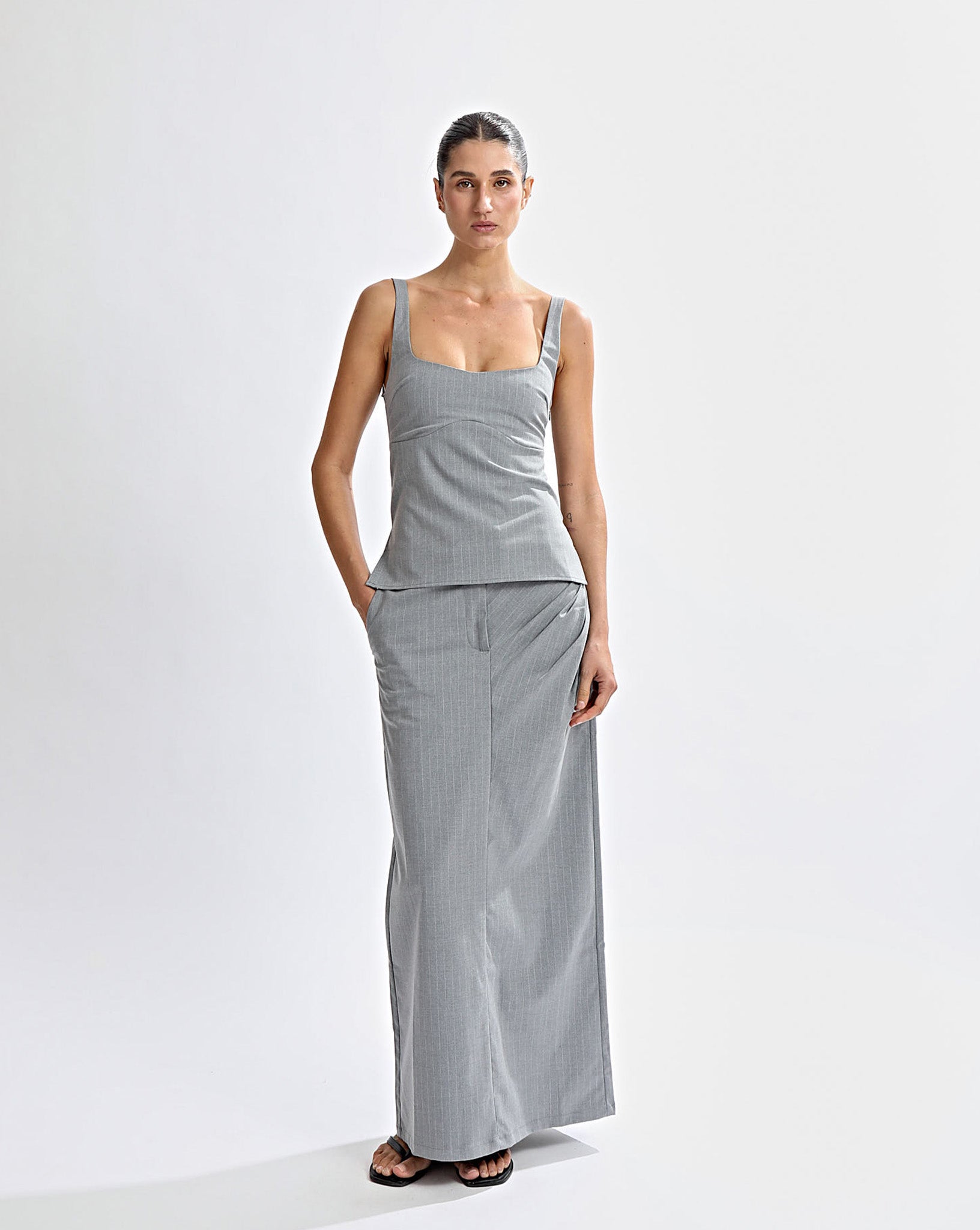 Luca Maxi Skirt Grey Stripe