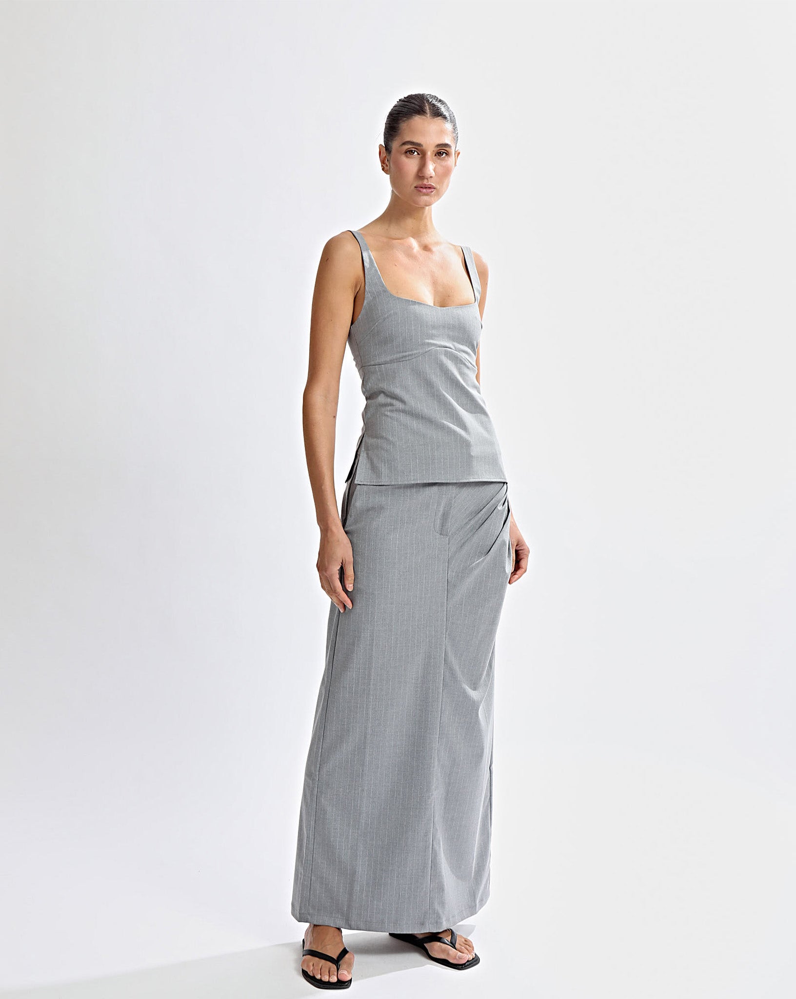 Luca Maxi Skirt Grey Stripe