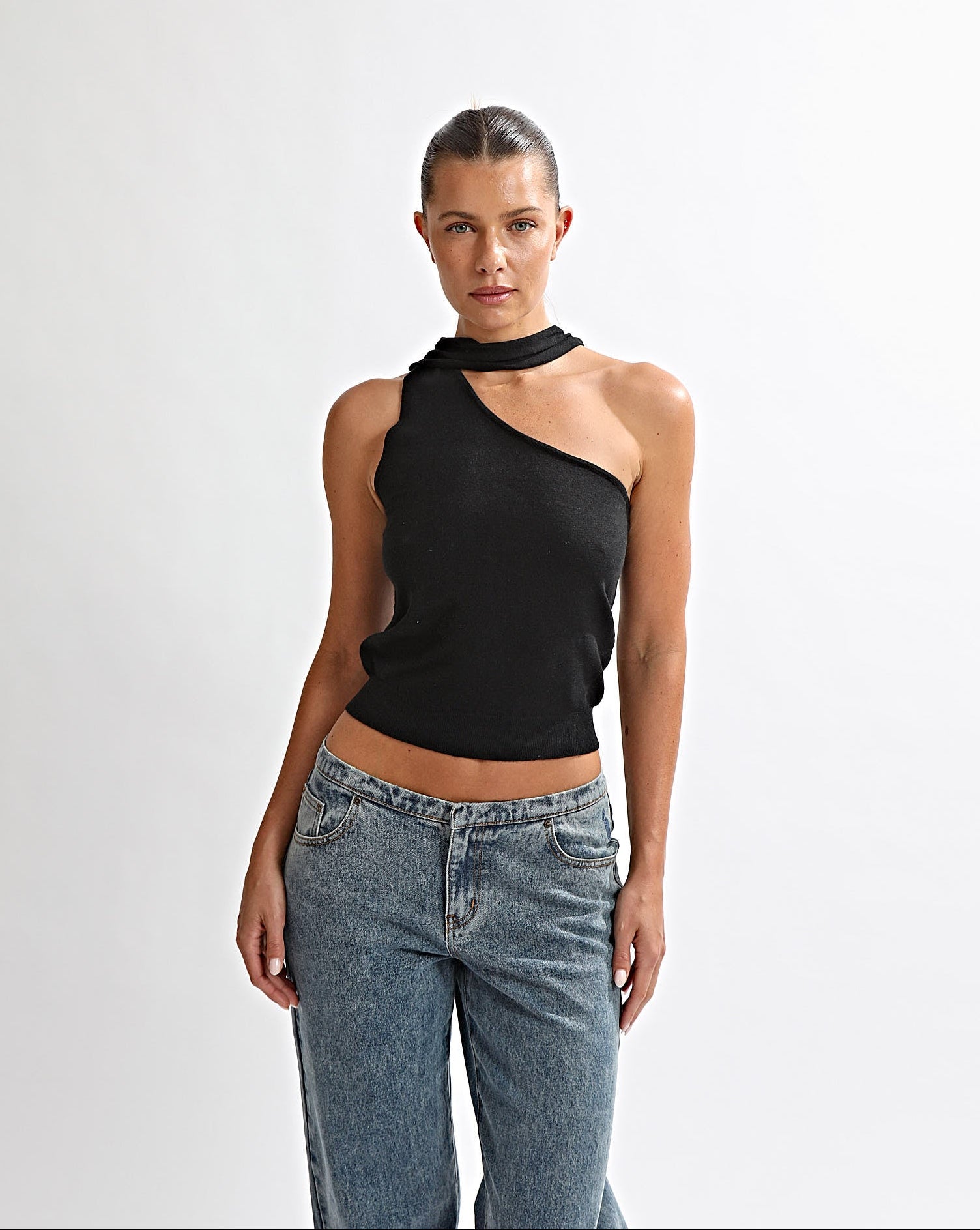 Carrie One Shoulder Top Black