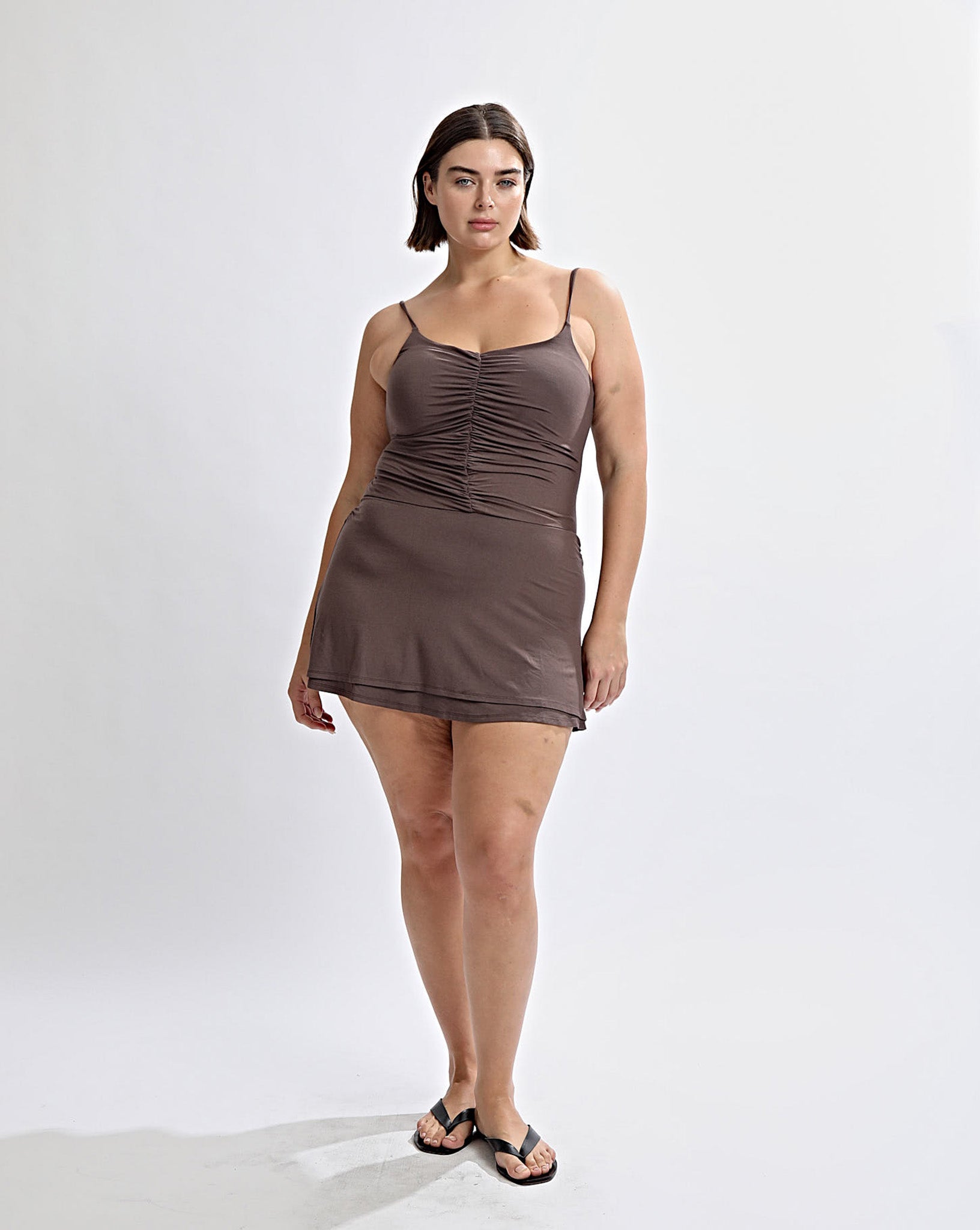 Sienna Mini Dress Cocoa One Mile The Label Sienna Mini Dress Cocoa One Mile The Label