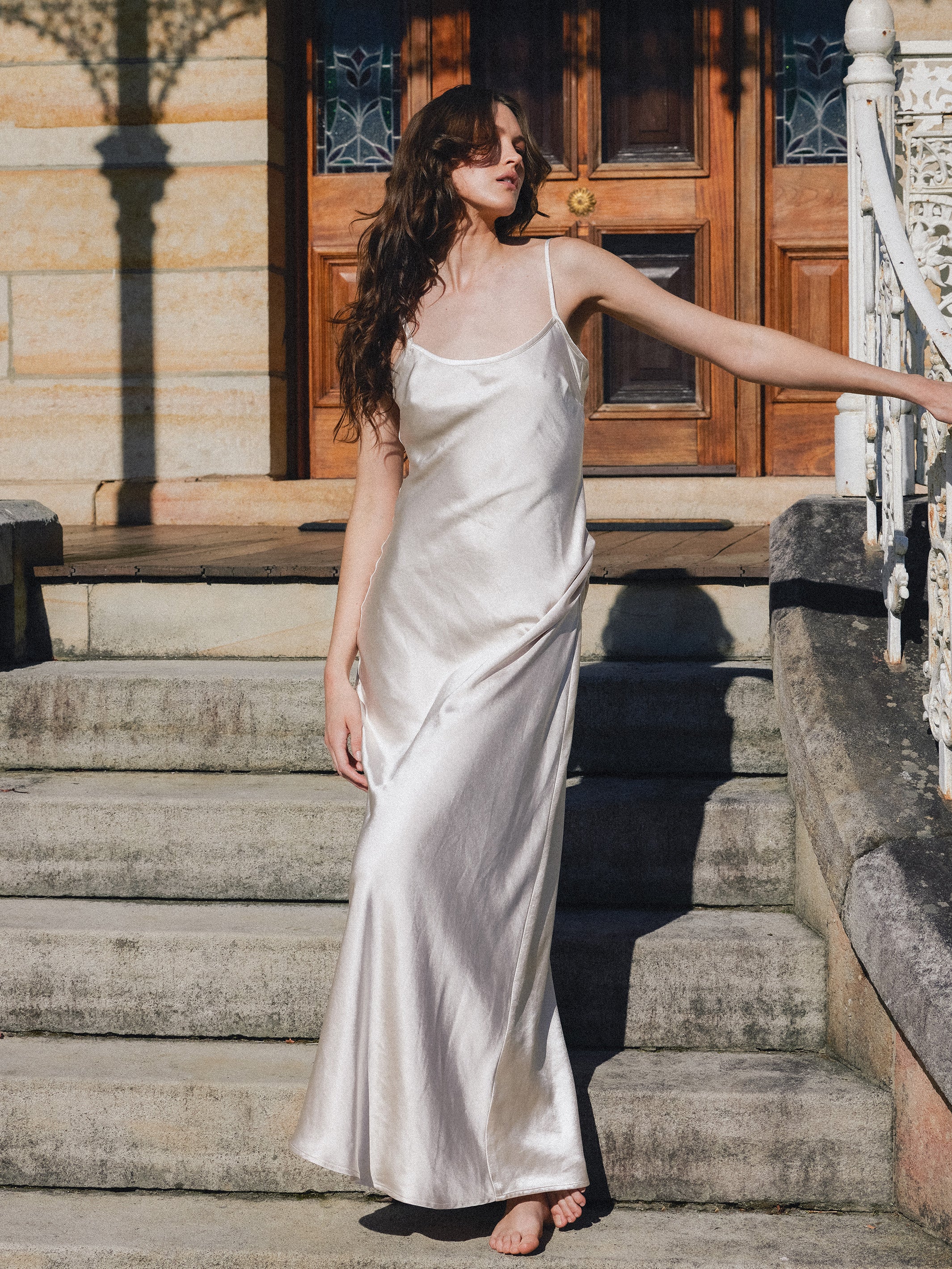 Cowl Neck Dress - Pearl 100% Silk . .…  Cowl neck dress, Silky dress, Cowl  neck
