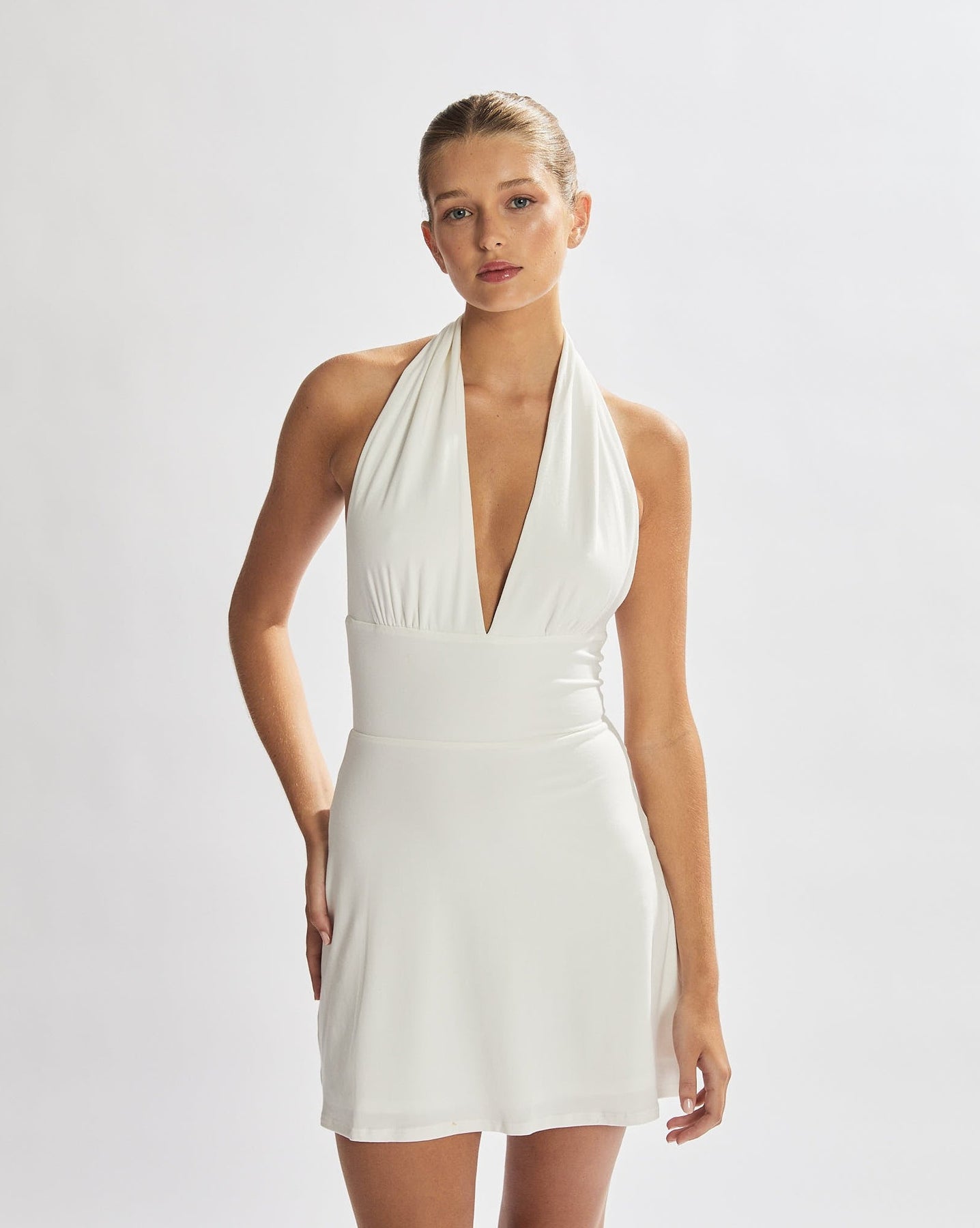 Pareo Halter Neck Mini Dress White – One Mile The Label