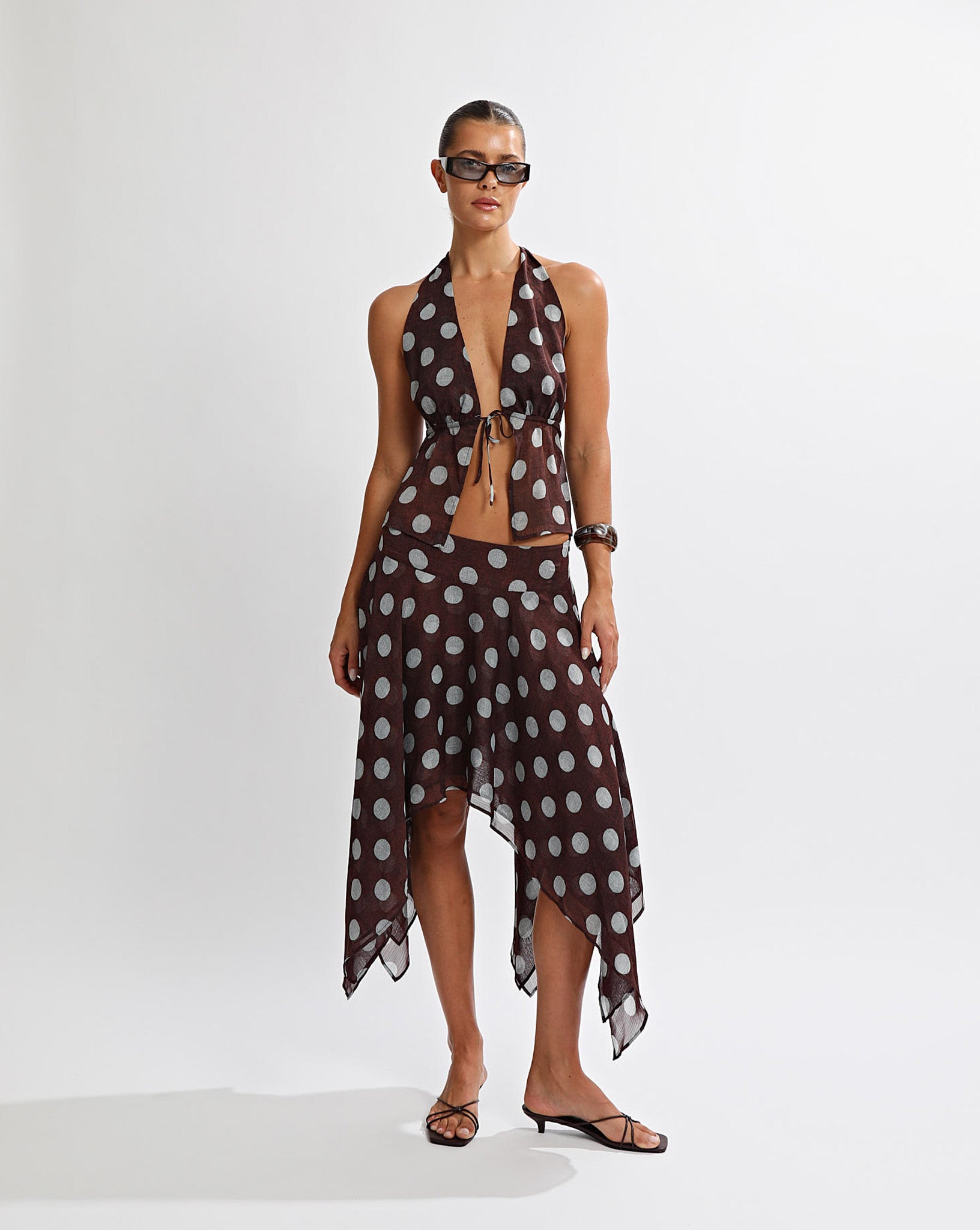 Suri Midi Skirt Brown/Blue Polka