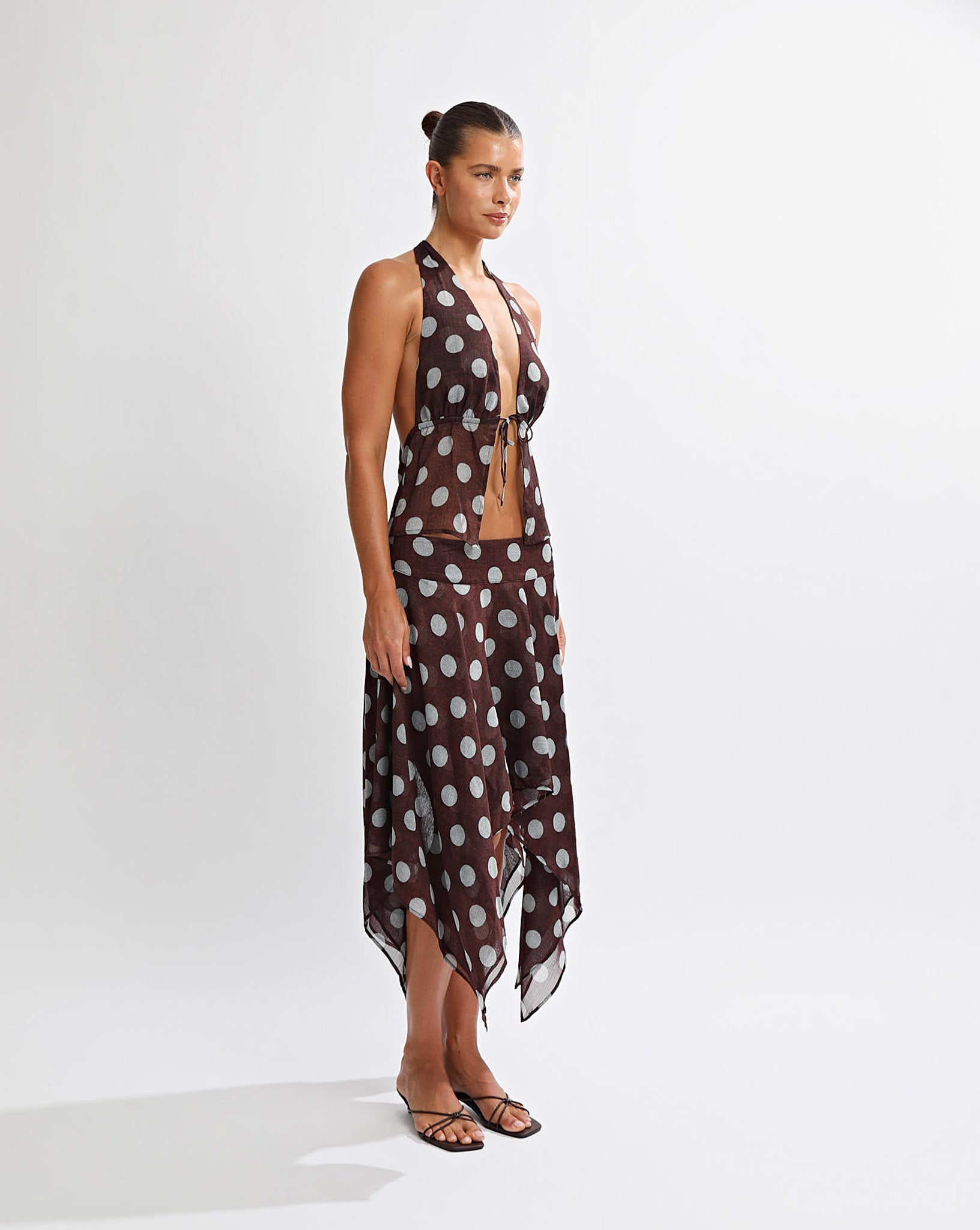 Suri Midi Skirt Brown/Blue Polka