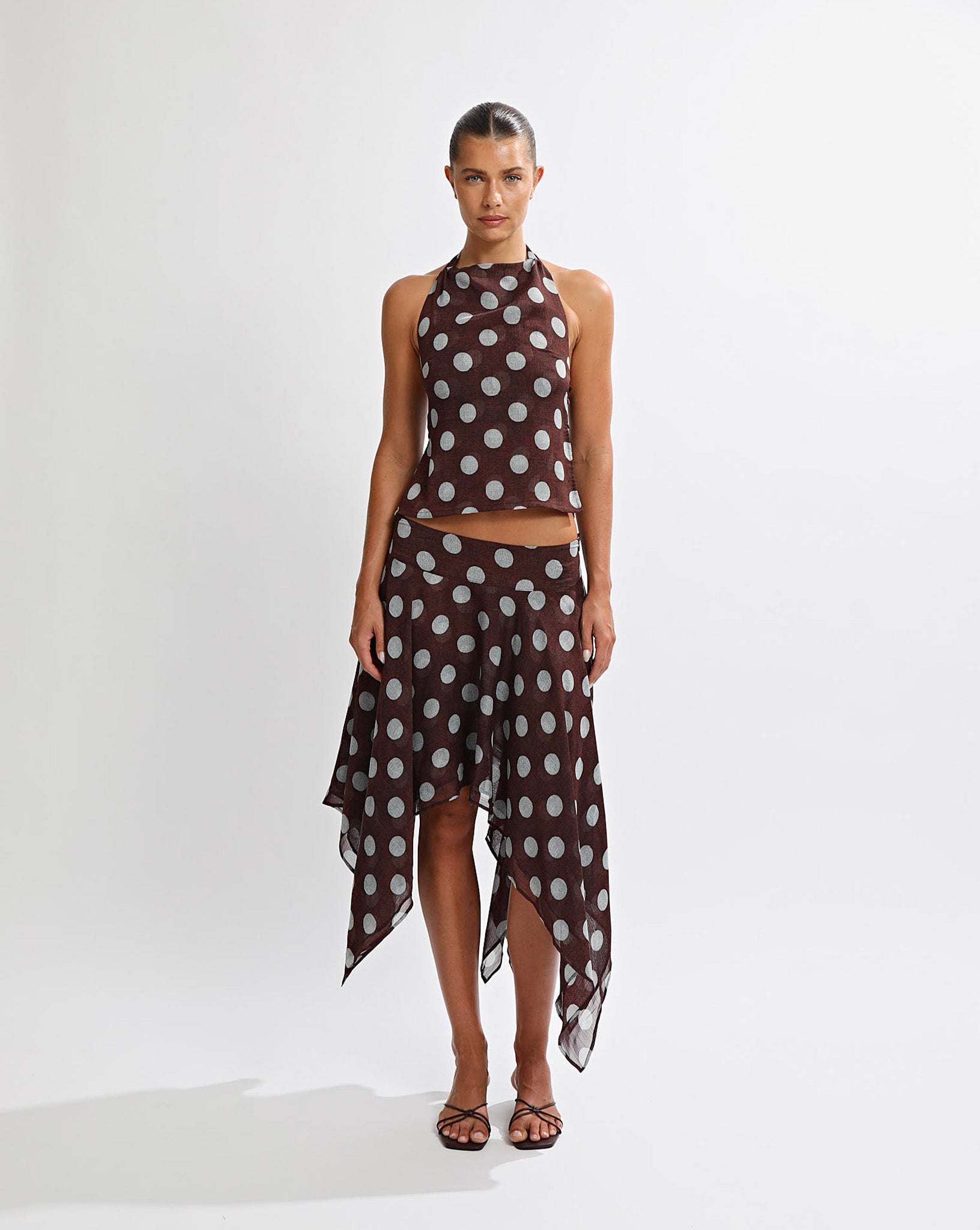 Suri Midi Skirt Brown/Blue Polka