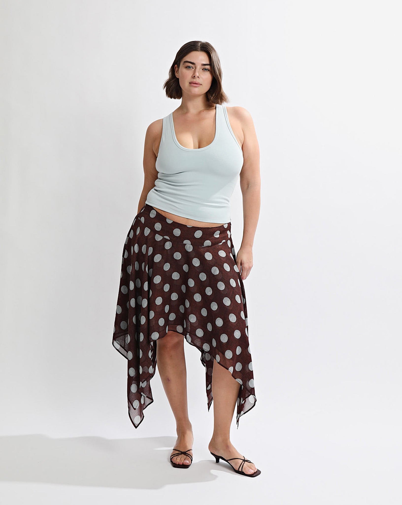 Suri Midi Skirt Brown/Blue Polka