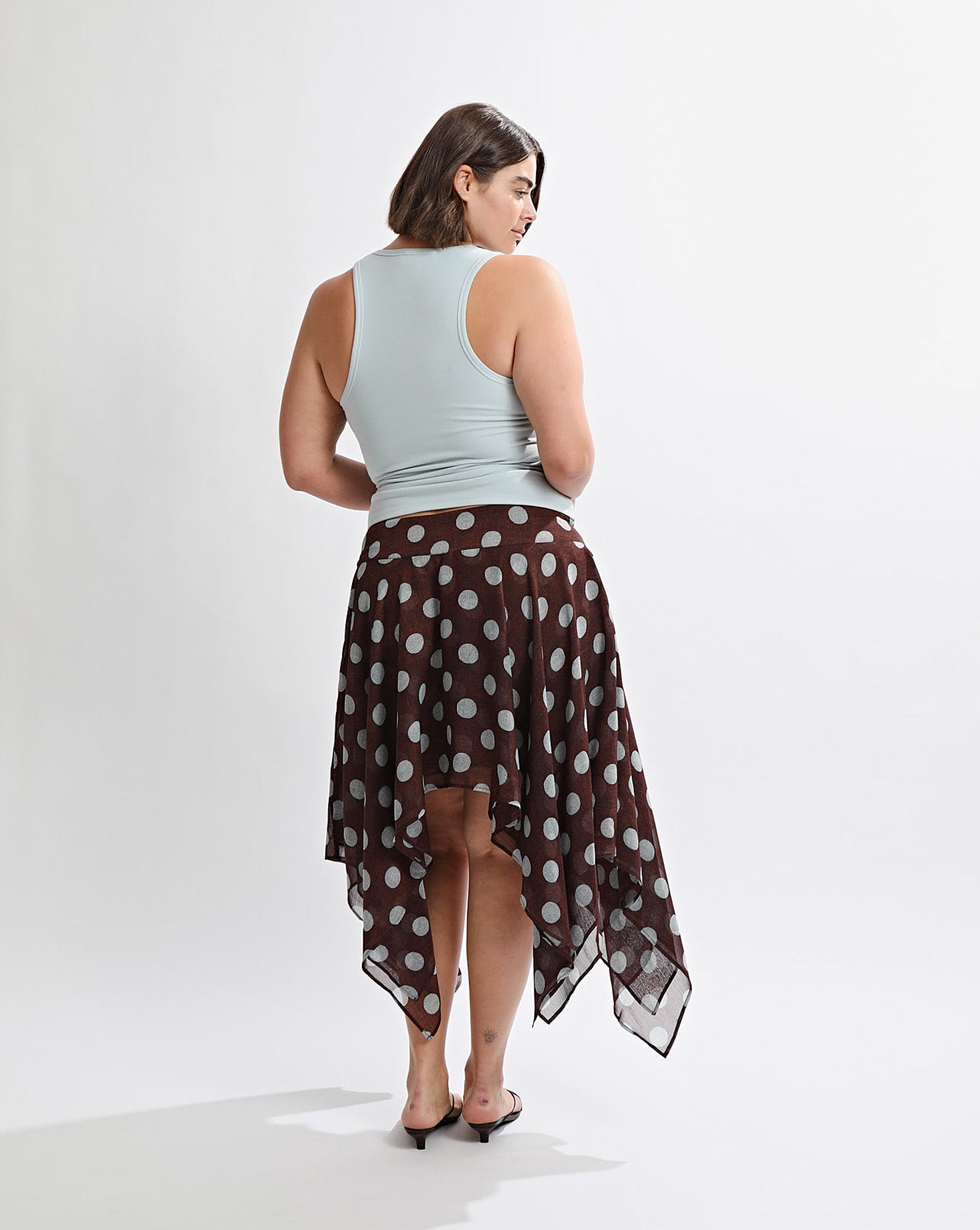 Suri Midi Skirt Brown/Blue Polka